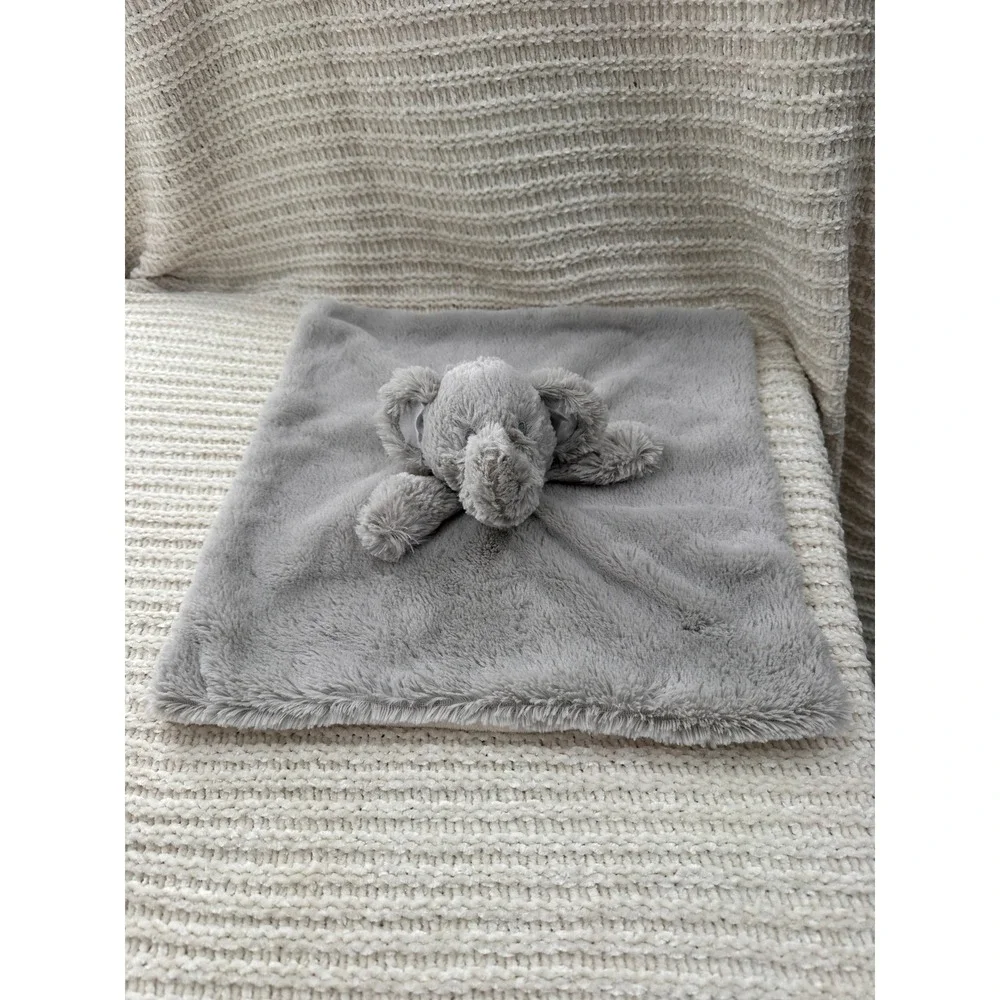 Pottery Barn Kids Style Grey Elephant Security Blanket Plush Faux Fur Baby Lovey